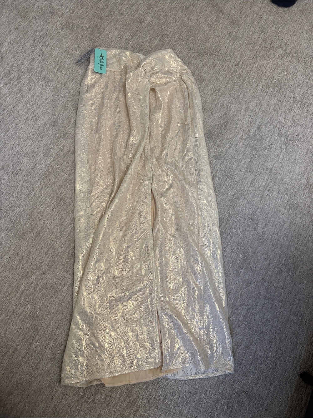 Luli Fama Cream Metallic Maxi Skirt